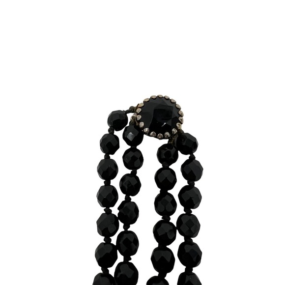 Black Beaded Necklace Double Strand Shiny Knotted Beads Vintage - Picture 6 of 8